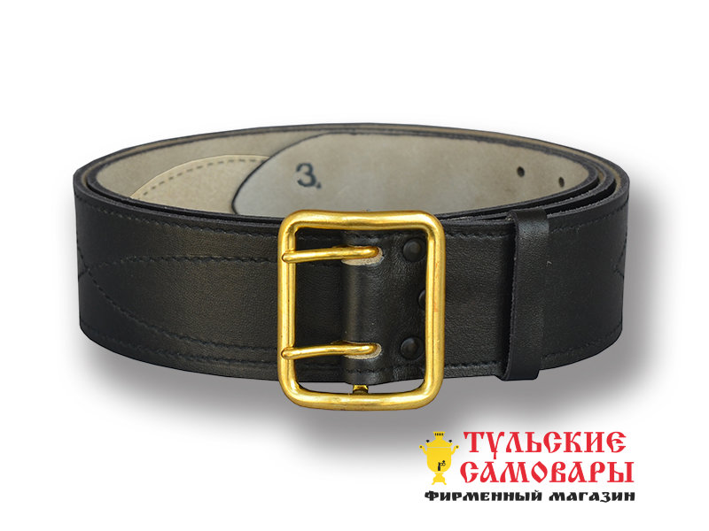 Ремень офицерский из натуральной кожи черный, латунная пряжка фото 1 — Samovars.ru
