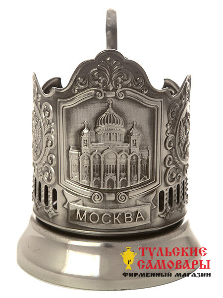 Никелированный подстаканник для чая "Храм Христа Спасителя" Кольчугино фото 1 — Samovars.ru