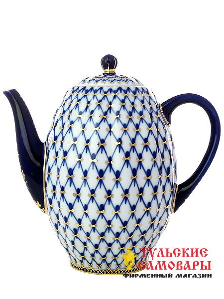 Кофейник фарфоровый форма Тюльпан рисунок Кобальтовая сетка Императорский фарфоровый завод фото 1 — Samovars.ru