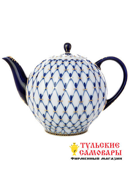Фарфоровый чайник доливной форма Тюльпан рисунок Кобальтовая сетка Императорский фарфоровый завод фото 1 — Samovars.ru