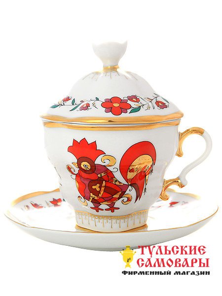 Чашка чайная с крышечкой и блюдцем форма Подарочная-2 рисунок Сувенир Императорский фарфоровый завод фото 1 — Samovars.ru