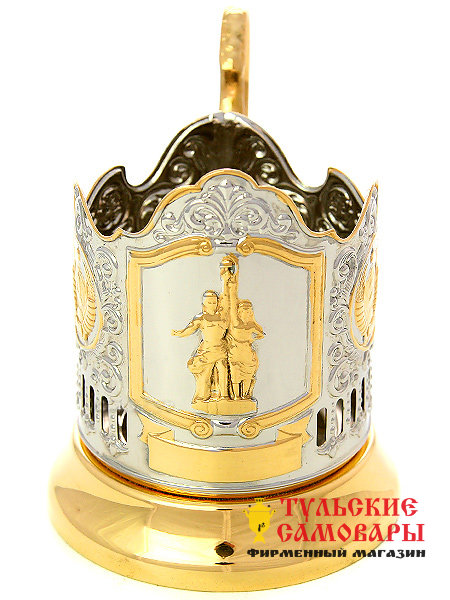 Подстаканник с позолотой "Рабочий и колхозница" Кольчугино фото 1 — Samovars.ru