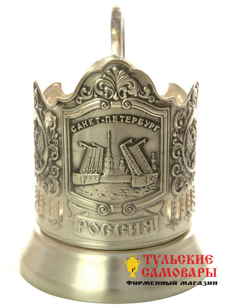 Подстаканник посеребренный "Санкт-Петербург" Кольчугино фото 1 — Samovars.ru