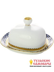 Масленка фарфоровая форма Прямоугольная рисунок Кобальтовая сетка Императорский фарфоровый завод фото 1 — Samovars.ru