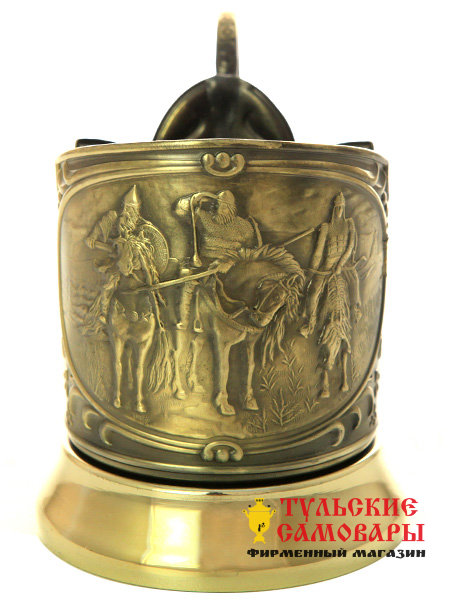 Латунный подстаканник "Три богатыря" Кольчугино фото 1 — Samovars.ru