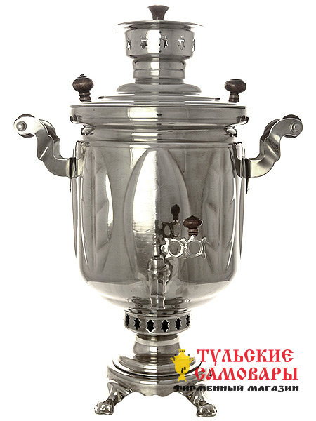 Комбинированный самовар 5 л никелированный цилиндр "Листья" фото 1 — Samovars.ru