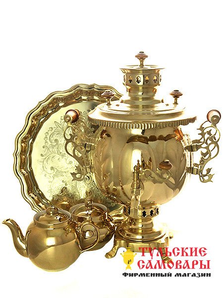 Комбинированный самовар 4,5 л латунный шар в наборе фото 1 — Samovars.ru