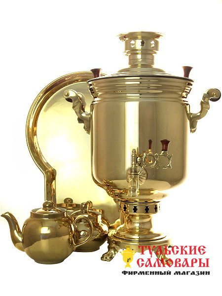 Набор самовар комбинированный 7 л цилиндр желтый фото 1 — Samovars.ru