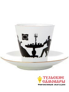 Кофейная чашка с блюдцем рис. "Гость" ф. Черный кофе ИФЗ фото 1 — Samovars.ru