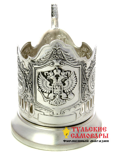 Подстаканник посеребренный "Герб" Кольчугино фото 1 — Samovars.ru
