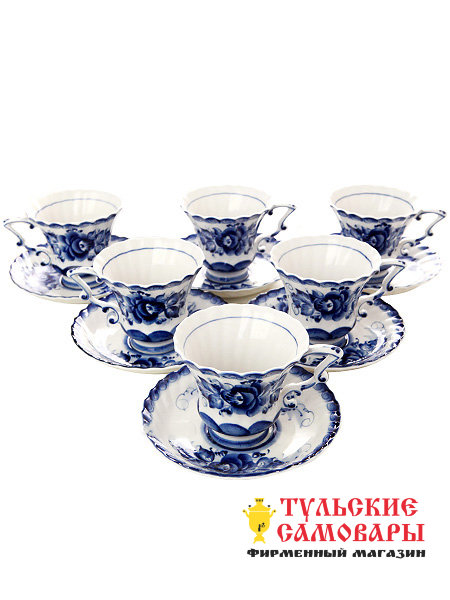 Сервиз чайный "Гжель" на 6 персон фото 1 — Samovars.ru