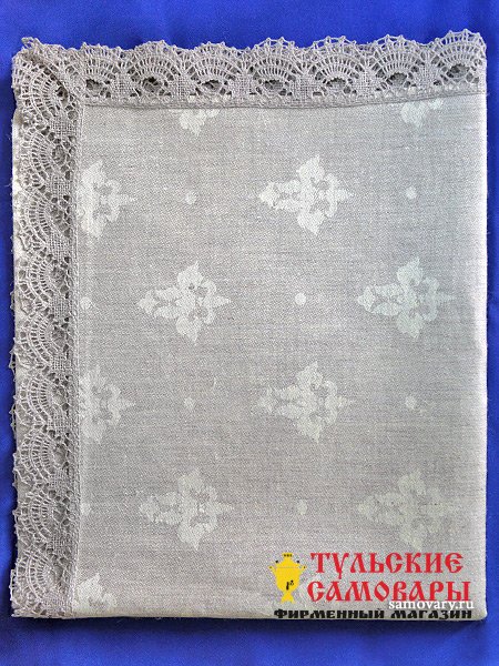 Салфетка темно-серая с темным кружевом и кружевной отделкой (Вологодское кружево), арт. 7нхп-755, 115х65 фото 1 — Samovars.ru