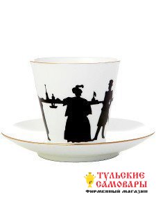 Кофейная чашка с блюдцем рис. "Прогулка" ф. Черный кофе ИФЗ фото 1 — Samovars.ru