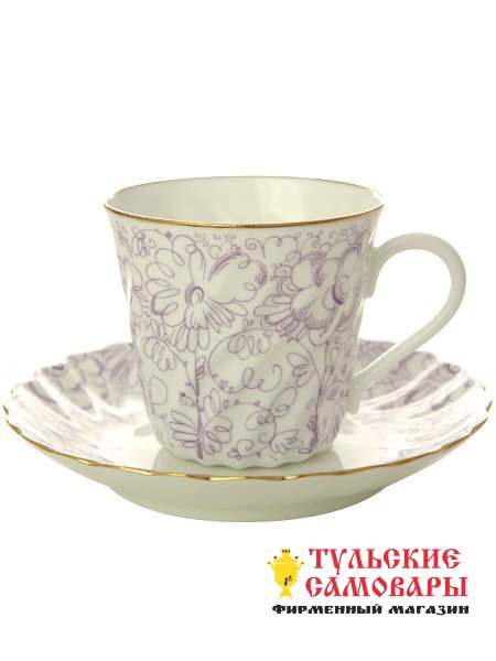 Кофейная чашка с блюдцем рис. "Садик" ф. Витая ИФЗ фото 1 — Samovars.ru
