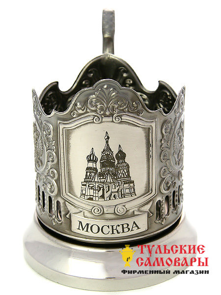 Никелированный подстаканник "Храм Василия Блаженного" Кольчугино фото 1 — Samovars.ru